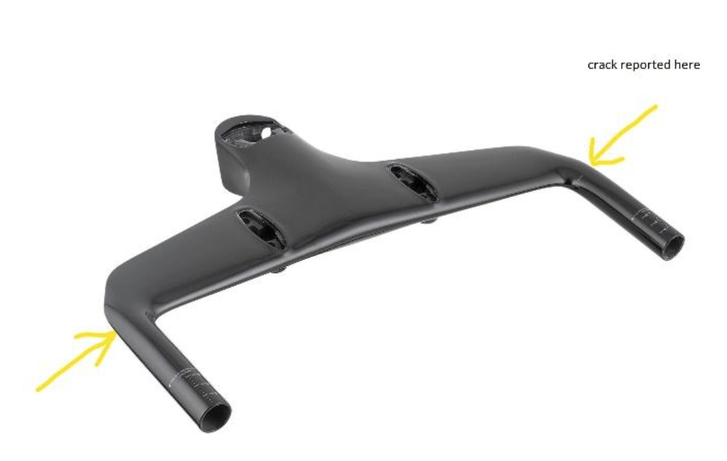 Recalled Trek bike handlebar (location of cracks)